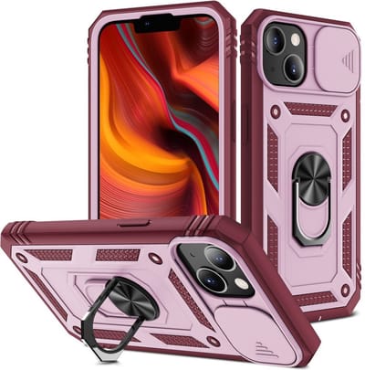 Coverup Hoesje - Geschikt voor iPhone 13 Hoesje - Coverup Ring Kickstand Back Cover met Camera Shield - Roze