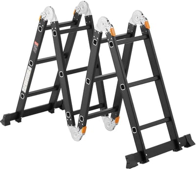 Multifunctionele vouwladder, 7-in-1 uitschuifbare trapladder, A-frame met 3 treden en steigerplank, telescopische ladder, 3,66 m hoge zware ladder, 150 kg draagvermogen.