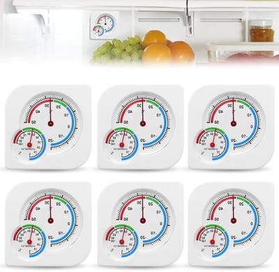 6 Stuks Analoge Thermo-Hygrometer: 7.5 x 7.5 cm, 2-in-1 Temperatuur en Vochtigheid Meter voor Binnen en Buiten, Ideaal voor Huizen en Kassen