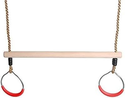 Houten trapezium - Met ringen - Buitenspelen - Metalen ringen - 1.30m touw - Natuurlijk