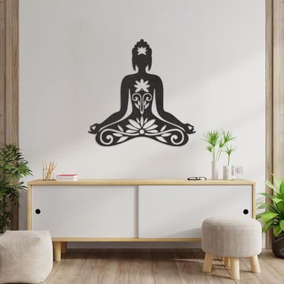 Wanddecoratie Boedhha - Muurdecoratie Budha - Muurdecoratie Hout - Wanddecoratie Hout - Muurdecoratie Woonkamer - Wanddecoratie Woonkamer - Wanddecoratie Industrieel - Wanddecoratie Mediteren - Home Decor - Wall Line Art - 59.5 x 59 cm