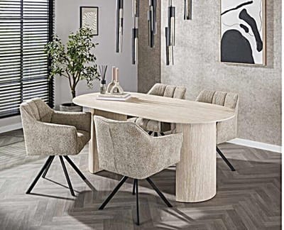 Eettafel Arch travertin keramiek ovaal 180x90 cm - Beige - Japandi
