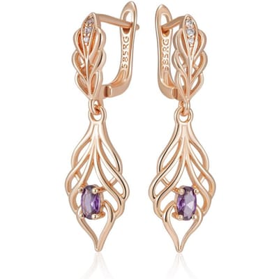 Boucles d'oreilles pendantes longues en zircon naturel violet brillant pour femmes Mode Couleur Or Rose Haute Qualité Quotidien Fin Bijoux Vintage beige