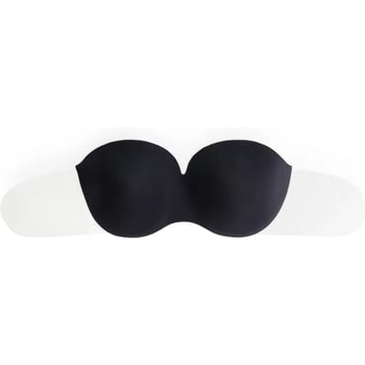 Bye Bra Glam Bra Zelfklevende Rugloze Strapless Beha met Voorgevormde Beugelcups tot en met G-cup Transparante Zijpanden Herbruikbare Hypoallergene Plakbeha voor Feestjes en Avondkleding (VK, Cup & Band, E, Standaard, Zwart)