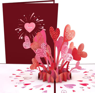 3D Pop-Up Liefdeskaart met Hartjes en Verborgen Vak voor Verrassing, Jubileum en Valentijnscadeau