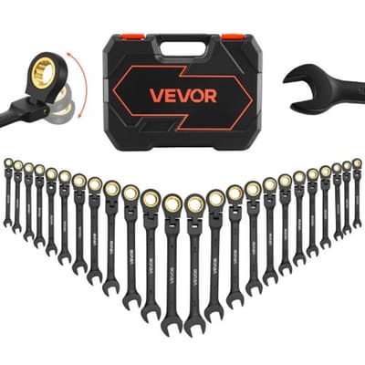 VEVOR 24-delige ratelsleutelset met flexibele kop, metrische SAE 72 tanden, ratelringsleutelset gemaakt van Cr-V-staal met opbergkoffer, steeksleutels voor huishoudelijke en autoreparaties