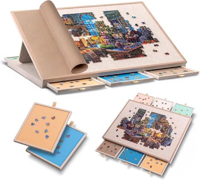 Puzzeltafel met sorteerbakken - Puzzelbord kantelbaar - Ontspannen puzzelen - Verstelbare hoekondersteuning - 78 x 57 cm - Grijs