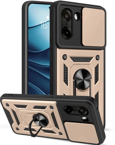 MobyDefend Hoesje - Geschikt voor OnePlus Nord CE 5 - Pantsercase Met Draaibare Ring - Goud
