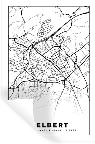 Muurstickers - Sticker Folie - Kaart - Velbert - Plattegrond - Stadskaart - 20x30 cm - Plakfolie - Muurstickers Kinderkamer - Zelfklevend Behang - Zelfklevend behangpapier - Stickerfolie