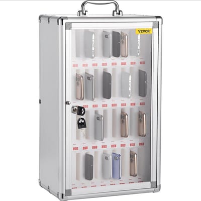 Opbergkast voor mobiele telefoons, 36 vakken, Aluminiumlegering Zakkenbord Opbergkluisje met Draagbare Handgreep, Sleutelvergrendeling & Handgeschreven Labels, Wandmontage voor