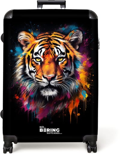 NoBoringSuitcases.com® - Koffer groot - Reiskoffer lichtgewicht - Tijger als street art kunstwerk - Rolkoffer met 4 wielen - Grote trolley XL - 98 liter bagage