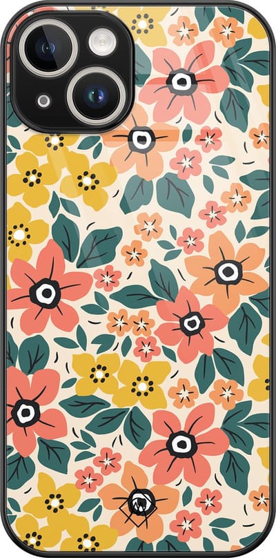 Casimoda® hoesje - Geschikt voor iPhone 14 - Blossom - Luxe Hard Case Zwart - Backcover telefoonhoesje - Multi