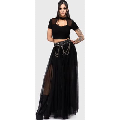 Killstar - Gothic T-shirt - Chapel Blessing - Lace Trim Top - M tot XXL - voor Vrouwen - zwart