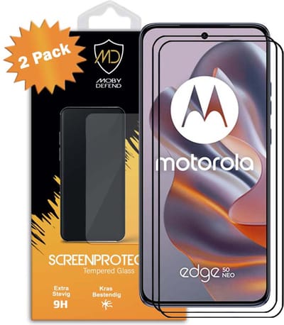 2-Pack MobyDefend Screenprotectors - Geschikt voor Motorola Edge 50 Neo - Screensaver Met Zwarte Randen - Gehard Glas