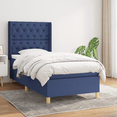 vidaXL - Boxspring - met - matras - stof - blauw - 80x200 - cm