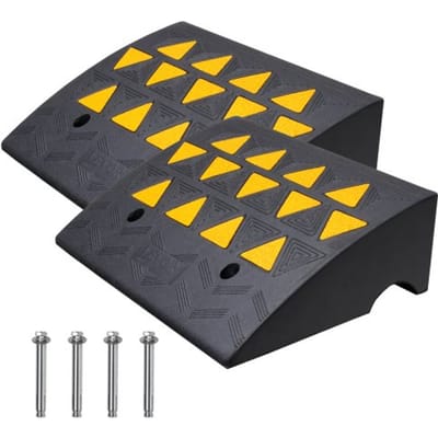 VEVOR 2x Drempelhelling Massief rubberen deur Drempelhelling Max. draagvermogen tot 15T Stoeprandhelling 49,1 x 37 x 15,2 cm Rolstoelhelling Toegangshelling Rubberen oprijplaat Geschikt voor oneffen terrein Stoepranden