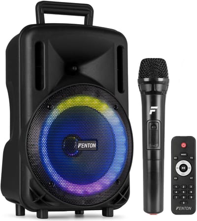 Speaker Bluetooth - Fenton FT08LED MK2 karaoke box met LED’s, accu en microfoon - Voor huisfeestjes