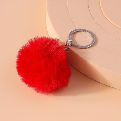 Porte-clés Boule de Fausse Fourrure de Lapin Peluche Douce Mignon Porte-clés de Noël pour Femmes Filles Pendentif de Sac à Main Bijoux DIY Cadeau red