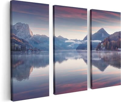 Artaza Canvas Schilderij Drieluik Meer In De Bergen - 120x80 - Foto Op Canvas - Canvas Print