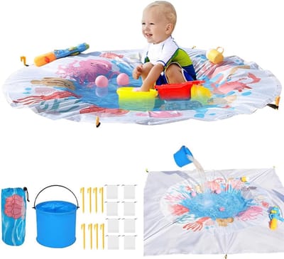 Ronde opvouwbare babyzwembad van 140 cm voor peuters, ideaal voor strand, vakantie en picknick met draagtas en bevestigingsclips