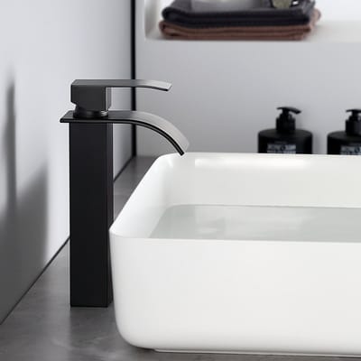 CECIPA Max Wastafelkraan - Zwart Badkamerkraan - Wastafel Wastafelkraan - Hoge Uitloop- Watervalontwerp - Mengkraan - Warm en Koud - Waterbesparend