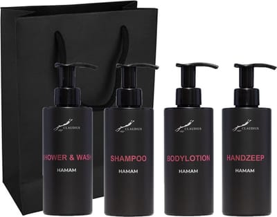 Compleet pakket Hamam - Shower & Wash + Shampoo + Bodylotion + Handzeep - 300 ml per fles - complete set van 4 stuks - met luxe gift tas - cadeau - giftset voor hem en haar - -