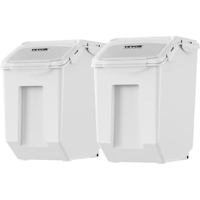 Bac de stockage d'ingrédients, 2 x Bacs distributeurs de 15 L avec 2 tasses à mesurer, Roulettes attachables et couvercle hermétique, Lot de 2 contenants de stockage pour nourriture pour chien/animal de compagnie, PP