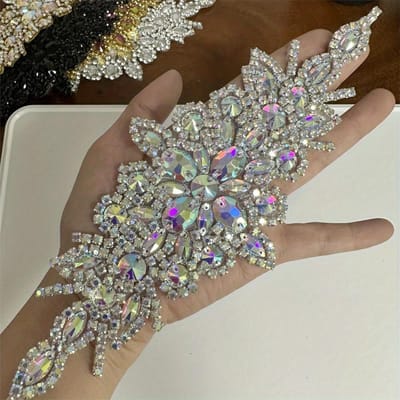 1 PIÈCE Applique Strass Argenté AB Fleur Patchs Thermocollant/Cousu Accessoires Robe de Mariée Pour Décoration Vêtements