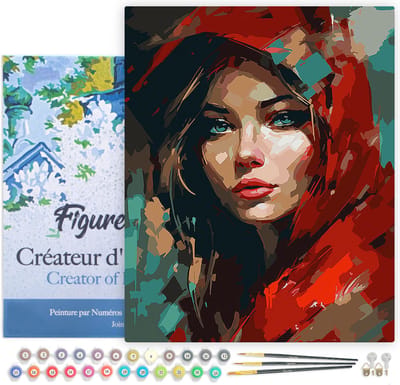 Figured'Art Schilderen op Nummer Volwassenen met lijst Vrouw in Rode Sjaal - Handwerk acrylverf Kit DIY Compleet - 40x50cm Canvas al ingelijst