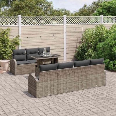 vidaXL Tuinbank Set met kussen met opslag 8 pcs Grijs Poly Riet