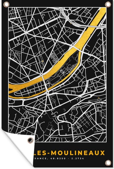 Muurdecoratie Plattegrond – Kaart – Stadskaart – Frankrijk – Issy-les-Moulineaux - 120x180 cm - Tuinposter - Tuindoek