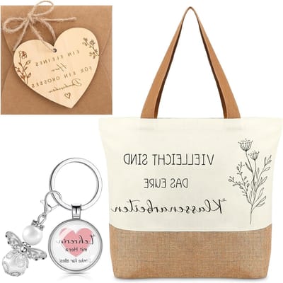 4 Stuks Bedankgeschenken voor Docenten Jute Tas met Engel Pendant, Opslag en Bedankkaart in Kraft Papieren Envelop voor Verjaardag en Afstuderen