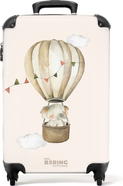 NoBoringSuitcases.com® - Kinderkoffer - Kindertrolley jongen en meisje - Olifant in een luchtballon - Handbagage koffer lichtgewicht - Reiskoffer trolley kinderen - Rolkoffer met wieltjes - Past binnen 55x40x20 en 55x35x25