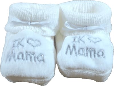 Kraamcadeau  - Petit Villain Newborn Slofjes - Love mama  - Wit - 0-3 maanden