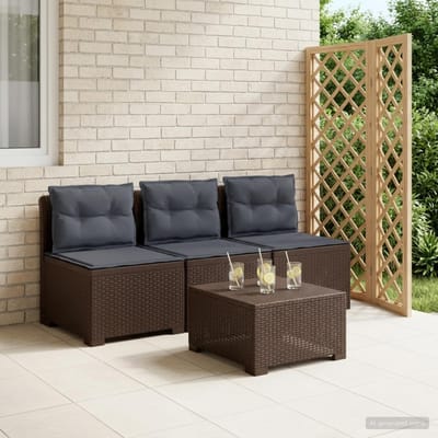 vidaXL - 3-Zits - Tu - bank - met - Kussens - Rattan - Look - 3-zits - PP - Bruin