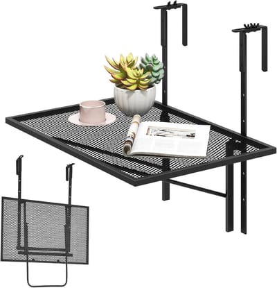 Inklapbare Balkonhangtafel 60 x 40 cm - Verstelbare Terrastafel voor Balkonleuningen - 20 kg Belastbaar