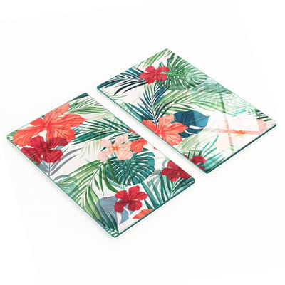 Duurzame en stijlvolle glazen snijplanken met tropisch bloemenpatroon 2x30x52 cm