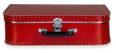 Kinderkoffer polkadot - rood / zwart - 30 cm - karton - logeerkoffer / opbergkoffer - kraamcadeau