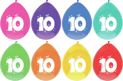 Haza Ballonnen 10 jaar - 8x stuks - gekleurd - 29 cm - Leeftijd - 10e verjaardag thema - versiering