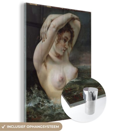 ® Glasschilderij 120x160 cm - Schilderij acrylglas - The Woman in the Waves - Schilderij van Gustave Courbet - Foto op glas - Muurdecoratie woonkamer - Wanddecoratie slaapkamer - Schilderijen