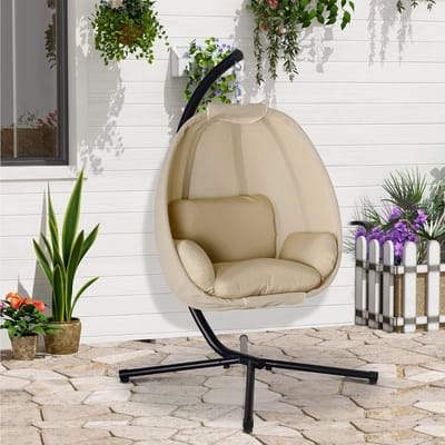 Egg Hangstoel - Hangstoel met Standaard - Chair voor Binnen en Buiten - Bruin