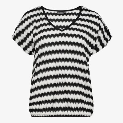 TwoDay dames T-shirt met golvend patroon zwart wit - Maat S