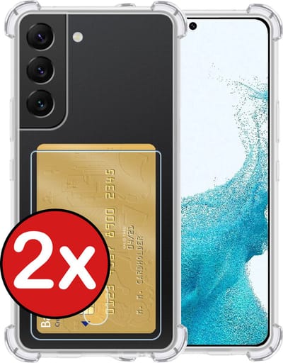 Hoesje - 2 Stuks - Geschikt voor Samsung Galaxy S22 - Met Pashouder en Kaarthouder - Telefoon Hoes Shockproof - Back Cover - Siliconen Case - Shock Proof - Pasjes Houder - Telefoonhoes - Transparant