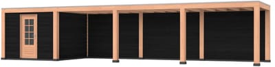 Douglas overkapping, 1200 x 300, met zwarte schuur en achterwand, Westwood Modern Plus