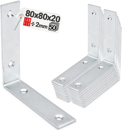 LUN FIX - Stoelhoekconstructiehoek - 50 stuks - Smalle hoekverbinder - 90 graden - Houtverbinder 80x80x20x2 mm