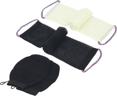 Set van Afrikaanse Bad Sponsen - Nylon Lichaams Exfoliator en Badhandschoenen voor Zachte Huidverzorging, Roze Beige met Handige Opberging