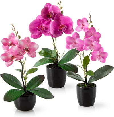 Kunstbloemen in pot - Kunstorchideeën set - Decoratie aanbrengen - Hoogglans keramische pot - 35 cm hoog - Rosé-arrangement
