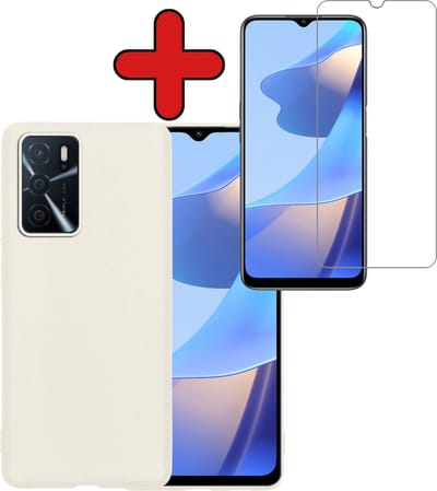 Hoesje - Met Screenprotector - Geschikt voor OPPO A16 - Sterk & Shockproof - Telefoon Hoes - Back Cover - Siliconen Case - Telefoonhoes - Wit