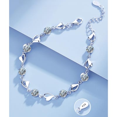 925 Zilver Hartvormige Ketting Armband Set voor Vrouwen Vintage Kristallen Armbanden Hoge Kwaliteit Set Feest Sieraden gray