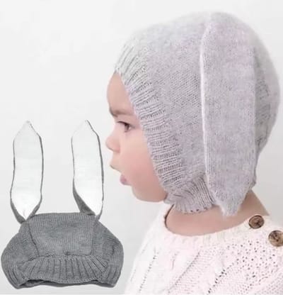 CHPN - Kindermuts met konijnenoren - Babymutsje met oortjes - Schattige konijnenoren voor jouw baby - Grappig mutsje - Fotoprops - Photoshoot accessoire - Grijs